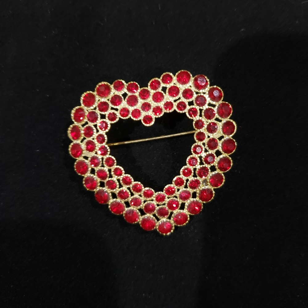 Monet Red Heart Jeweled Brooch - Picture 1 of 2